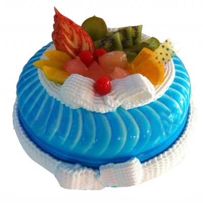 "Blue Gel Cake With Fruit Decoration  - 1kg - Click here to View more details about this Product